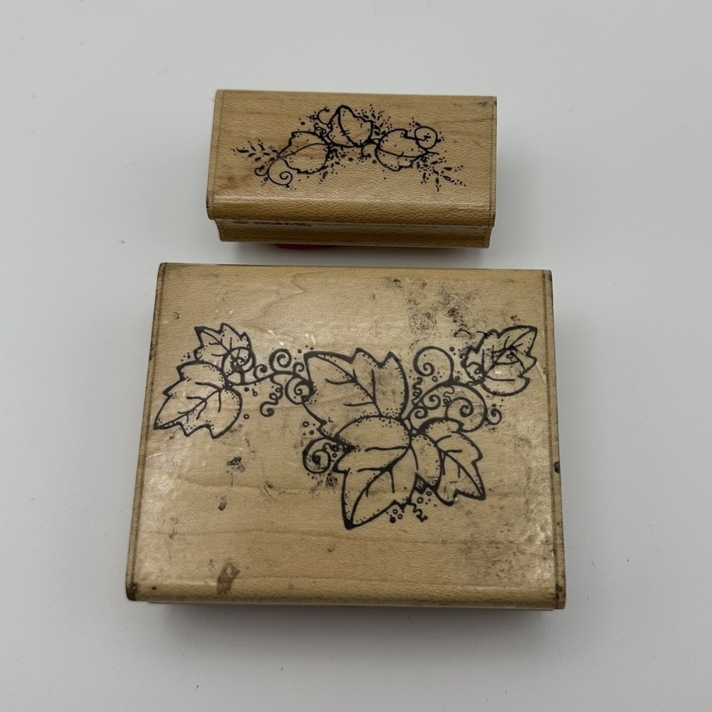 DOTS Ivy Border F178 Great Vine N188 Leaf Wood Rubber Stamp Lot Of 2 Vintage 90s